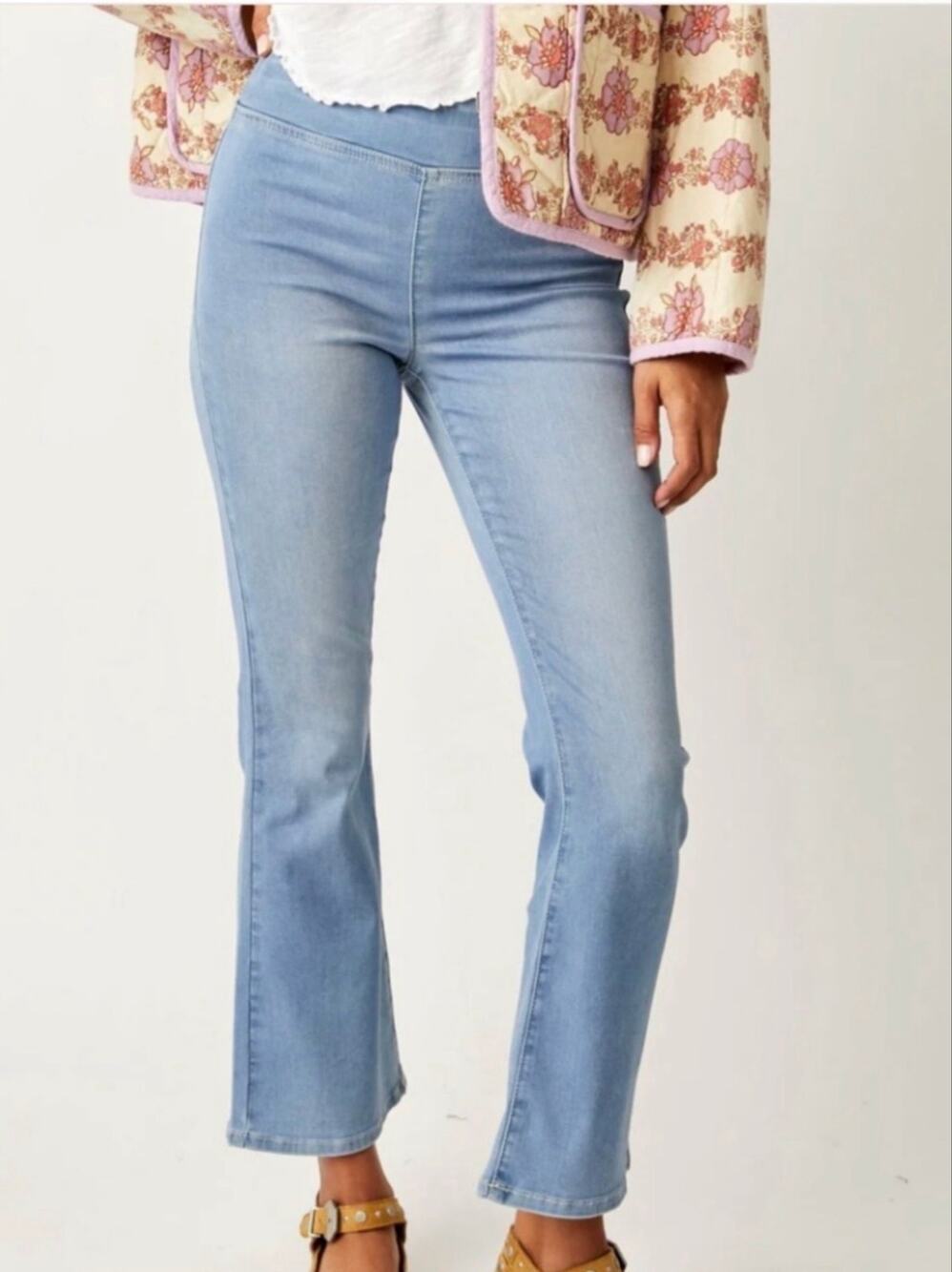 Free People We The Free In My Feelings Cropped Slim Flare Jeans Stretch Size L